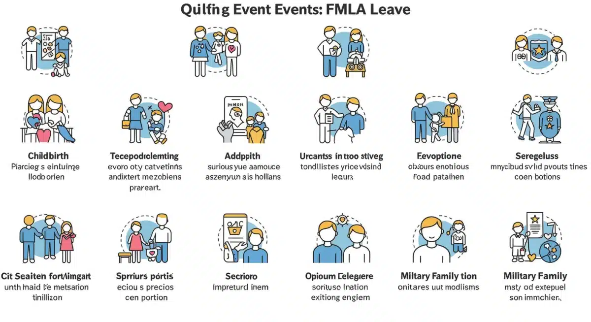 Infographic detailing FMLA qualifying events for leave