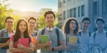 Students on a university campus discussing education tax credits