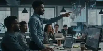 Professionals collaborating in a modern tech office, symbolizing growth in US tech job market.