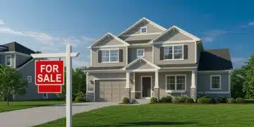 Modern house with 'For Sale' sign, symbolizing 2025 real estate market trends and investment opportunities