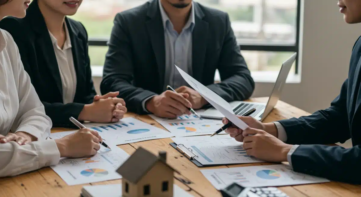 Investors and buyers discussing housing market data and investment strategies for 2025