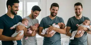 New fathers enjoying paternity leave with their babies