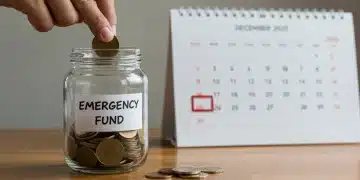 Person saving money in a jar for emergency fund target by 2025
