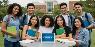 Students reviewing FAFSA application on a tablet, symbolizing 2025 financial aid planning