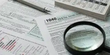 Detailed US tax form with 2026 calendar and magnifying glass, symbolizing tax code changes and financial planning.