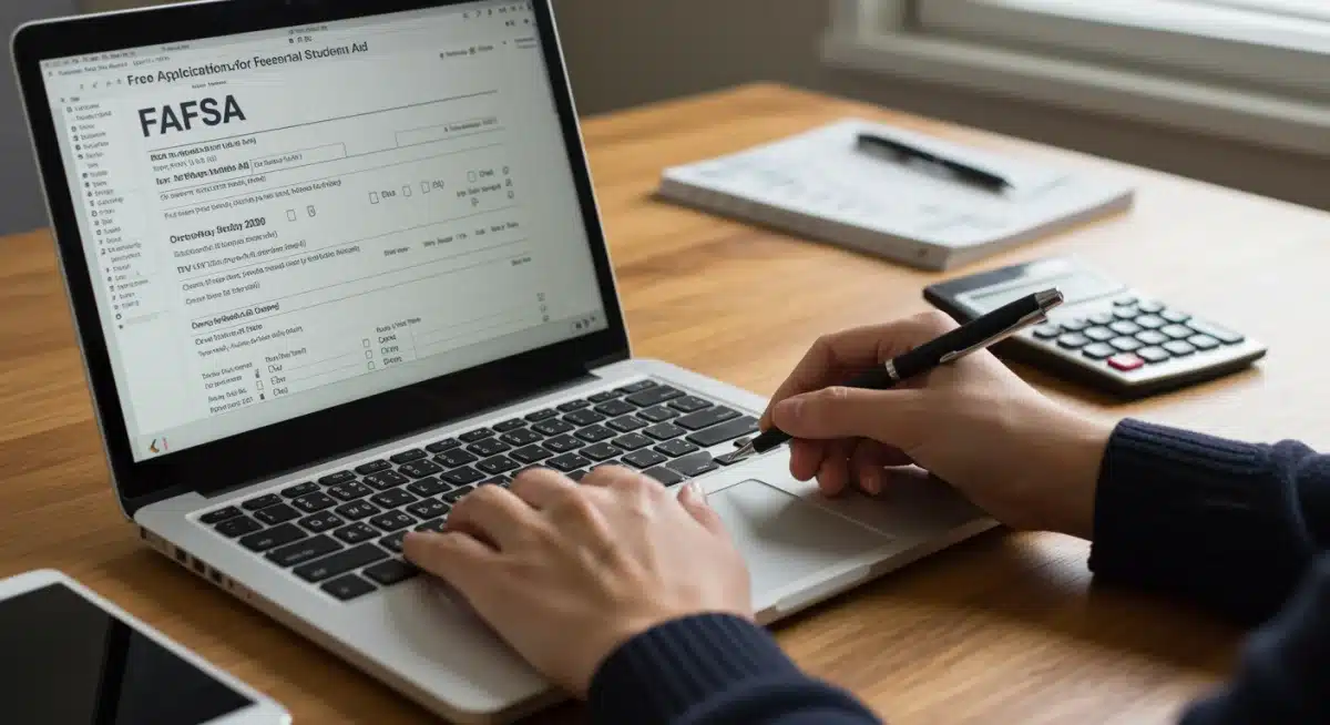 Student diligently completing FAFSA application on laptop