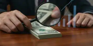 Hand with magnifying glass examining dollar bills, representing inflation-proofing finances