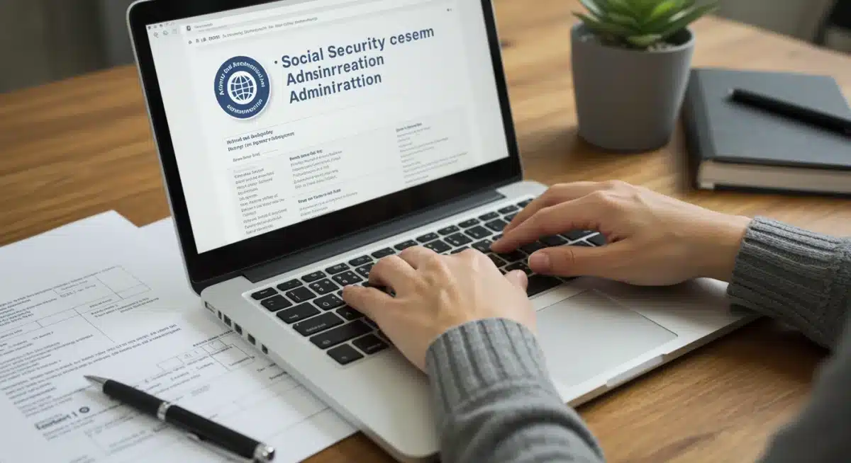 Hands applying for Social Security benefits online in 2026