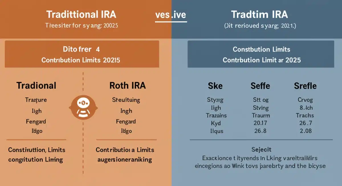 Comparison graphic of Traditional vs. Roth IRA benefits and contribution limits for 2025