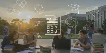 Students and a calculator icon representing 2026 education tax credits.