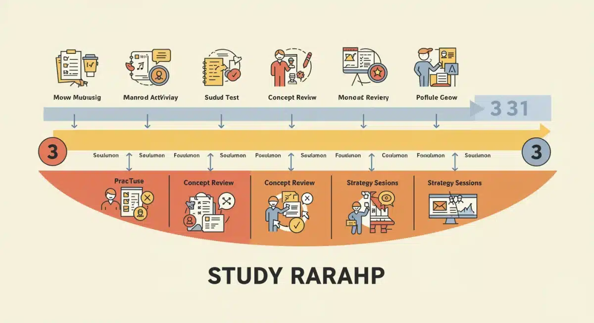 Timeline graphic for a 3-month 2026 SAT ACT preparation
