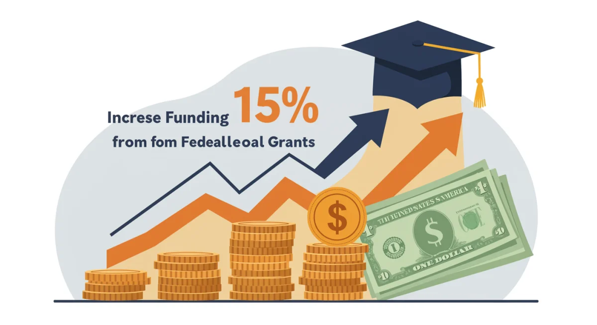 Graphic illustrating 15% increase in college funding from federal education grants