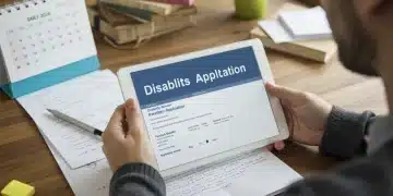 Person reviewing disability benefits application form for 2026 approval
