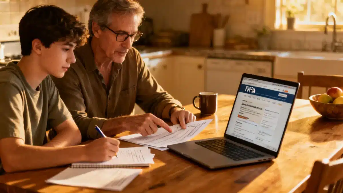 Parent and student reviewing financial aid documents together