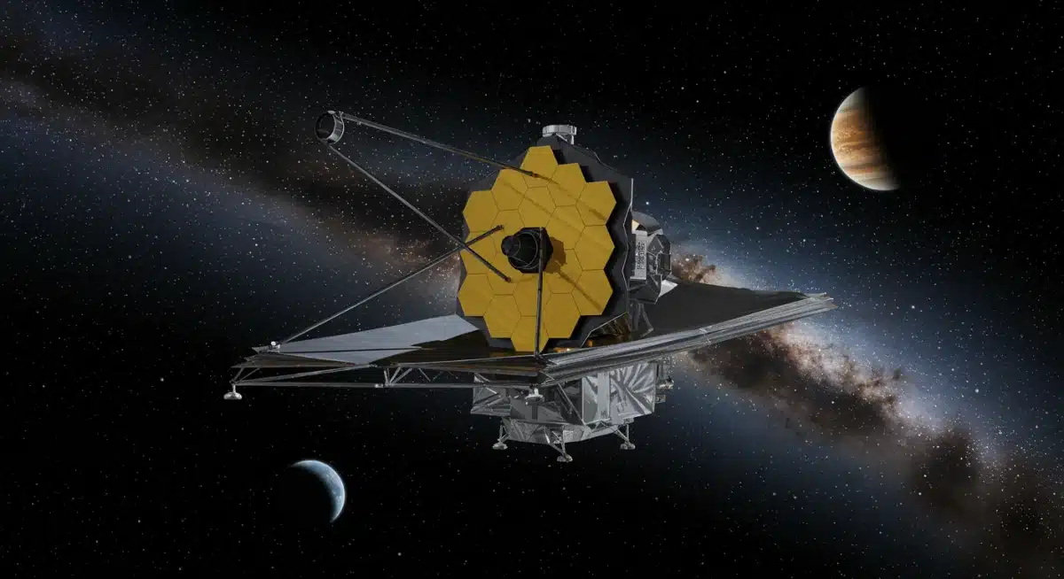 Advanced space telescope observing a distant exoplanetary system.