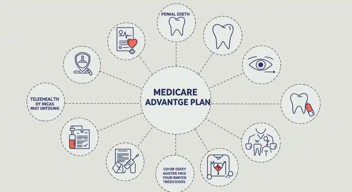 Infographic illustrating diverse benefits of Medicare Advantage plans