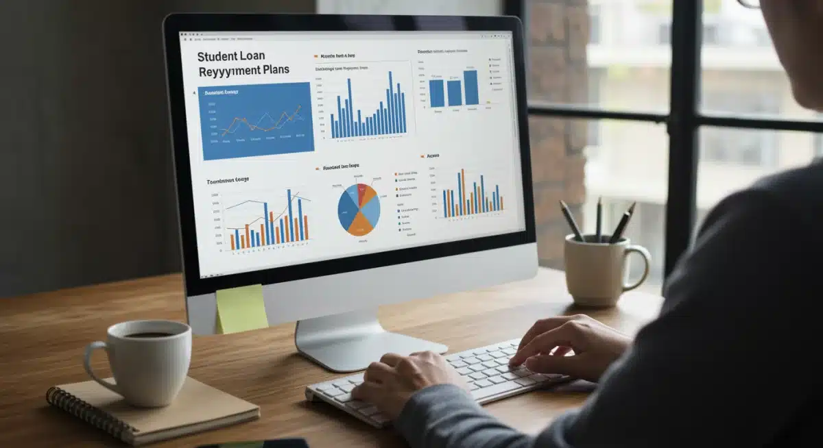 Person reviewing student loan repayment strategies on a financial dashboard