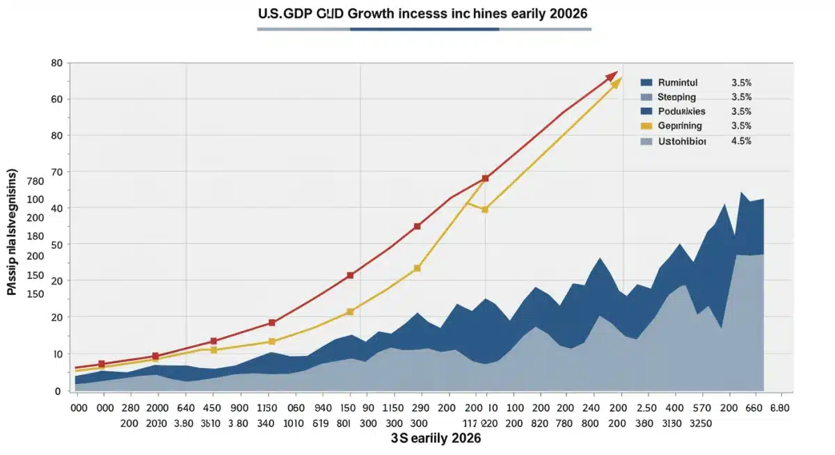 Chart illustrating historical and projected US GDP growth, peaking at 3.5% in 2026.