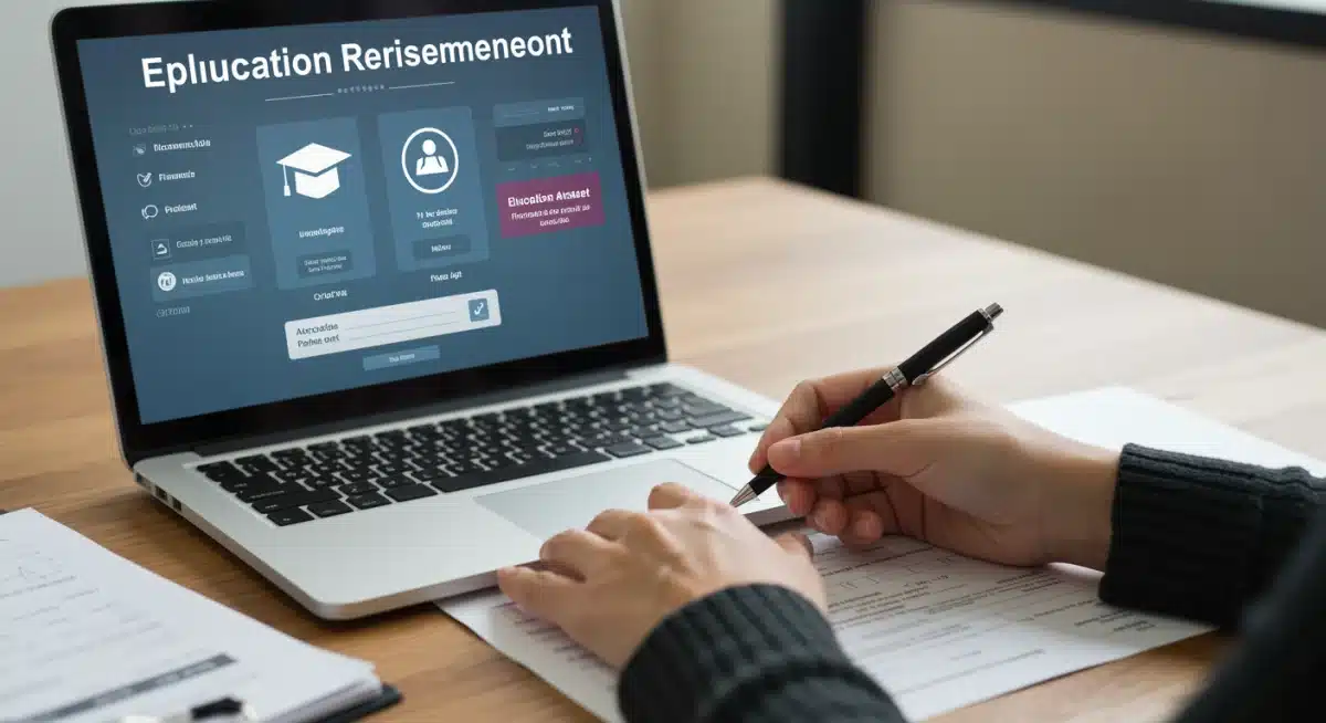 Person filling out an application form for 2026 educational reimbursement benefits.