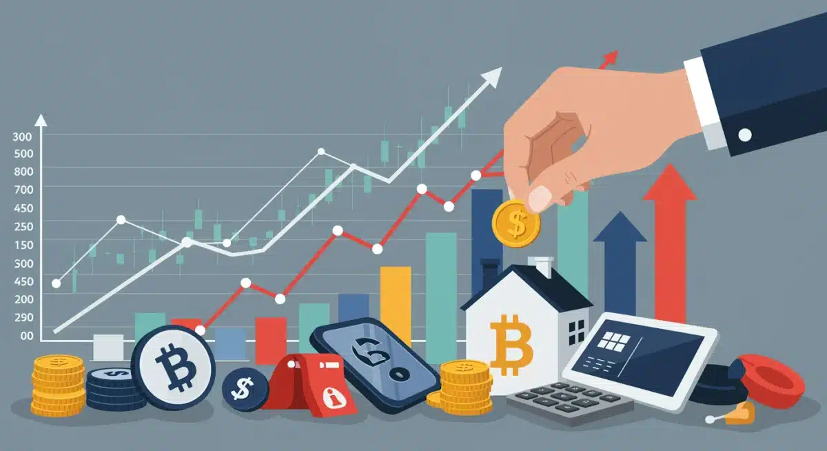 Diversified investment portfolio with growth charts, illustrating strategic asset allocation.