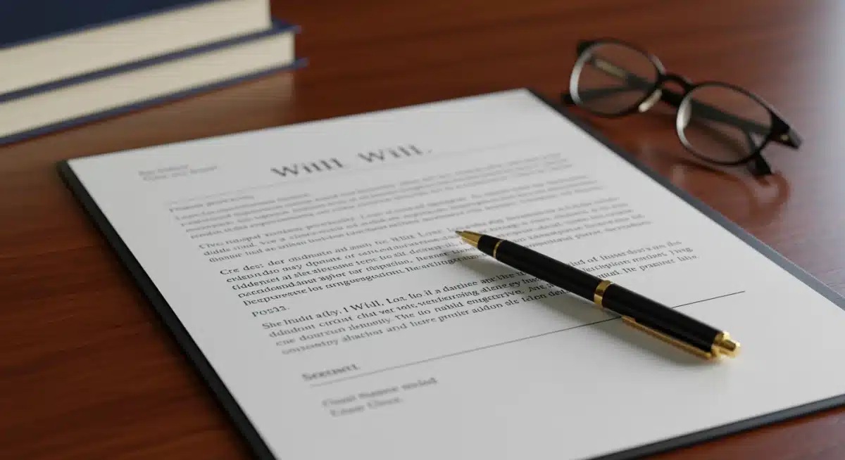 Detailed view of a legal will document on a desk with a pen.