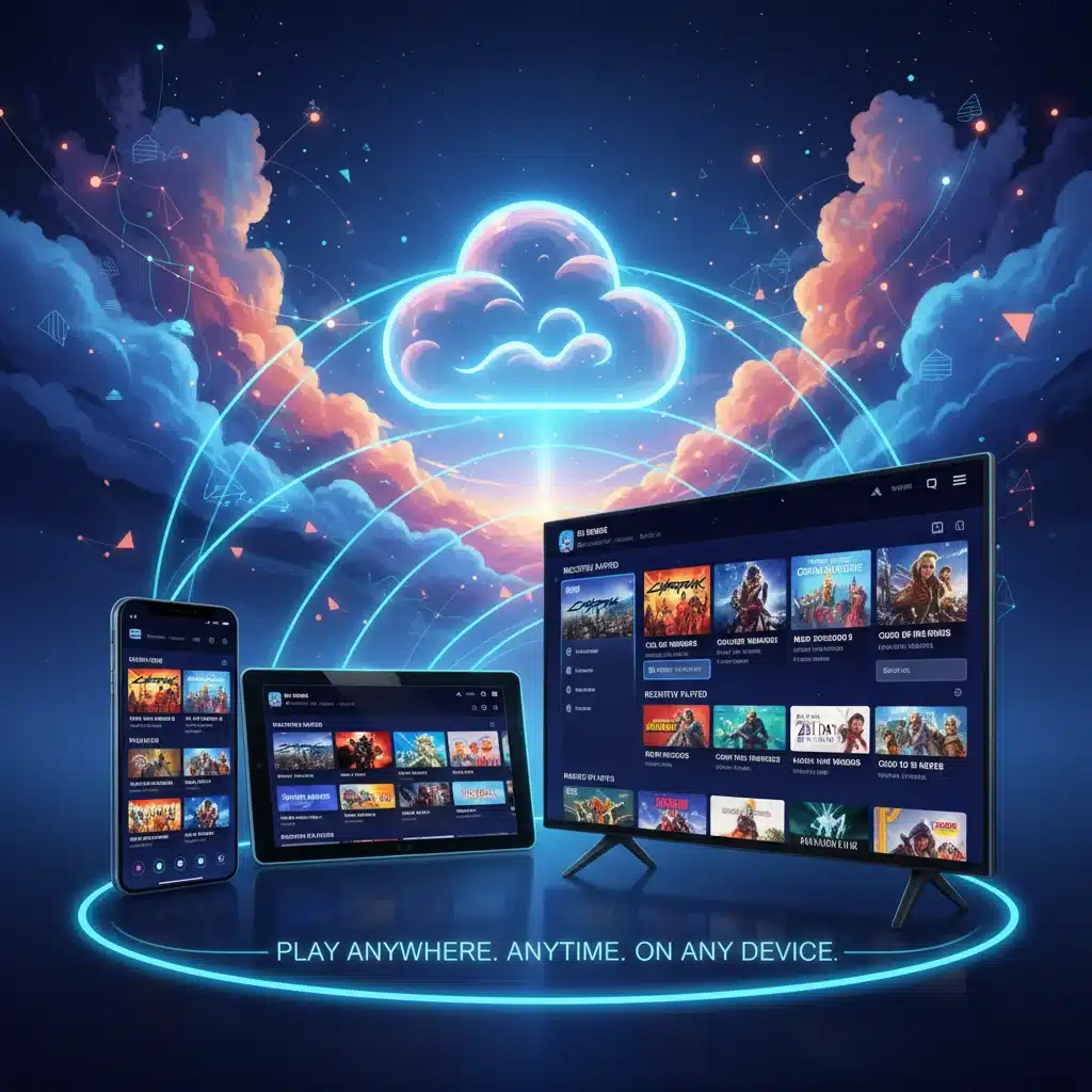 Cloud gaming platform accessible across multiple devices