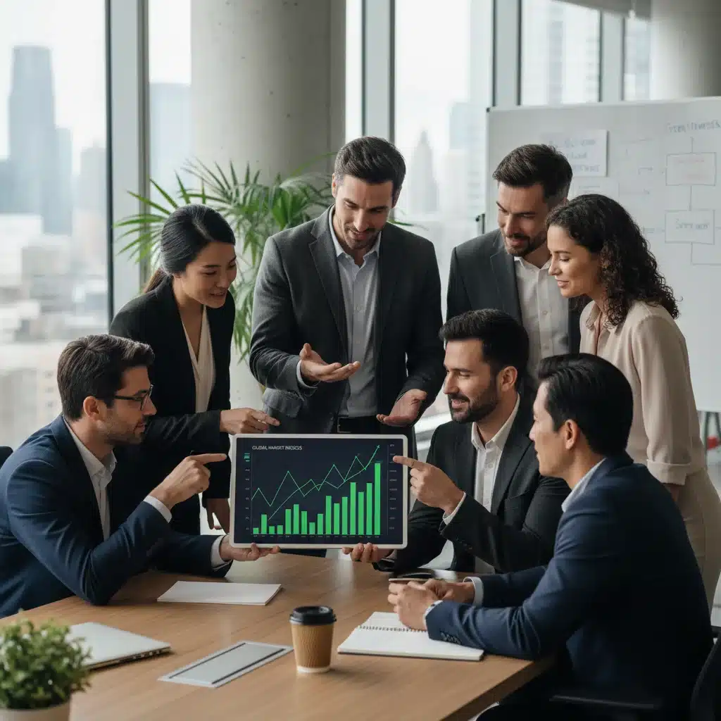Investors analyzing green energy stock performance on a tablet.