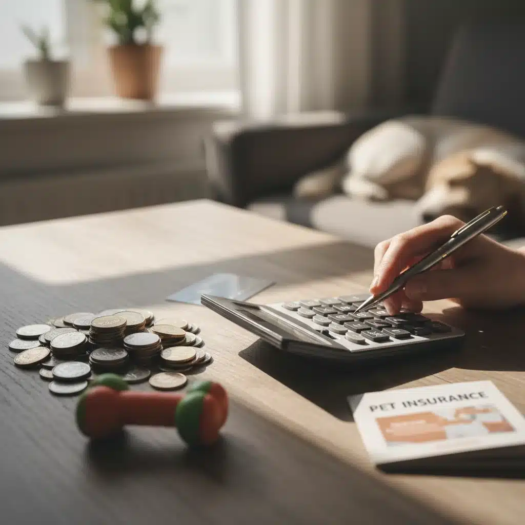 Calculator and coins representing pet insurance cost analysis.