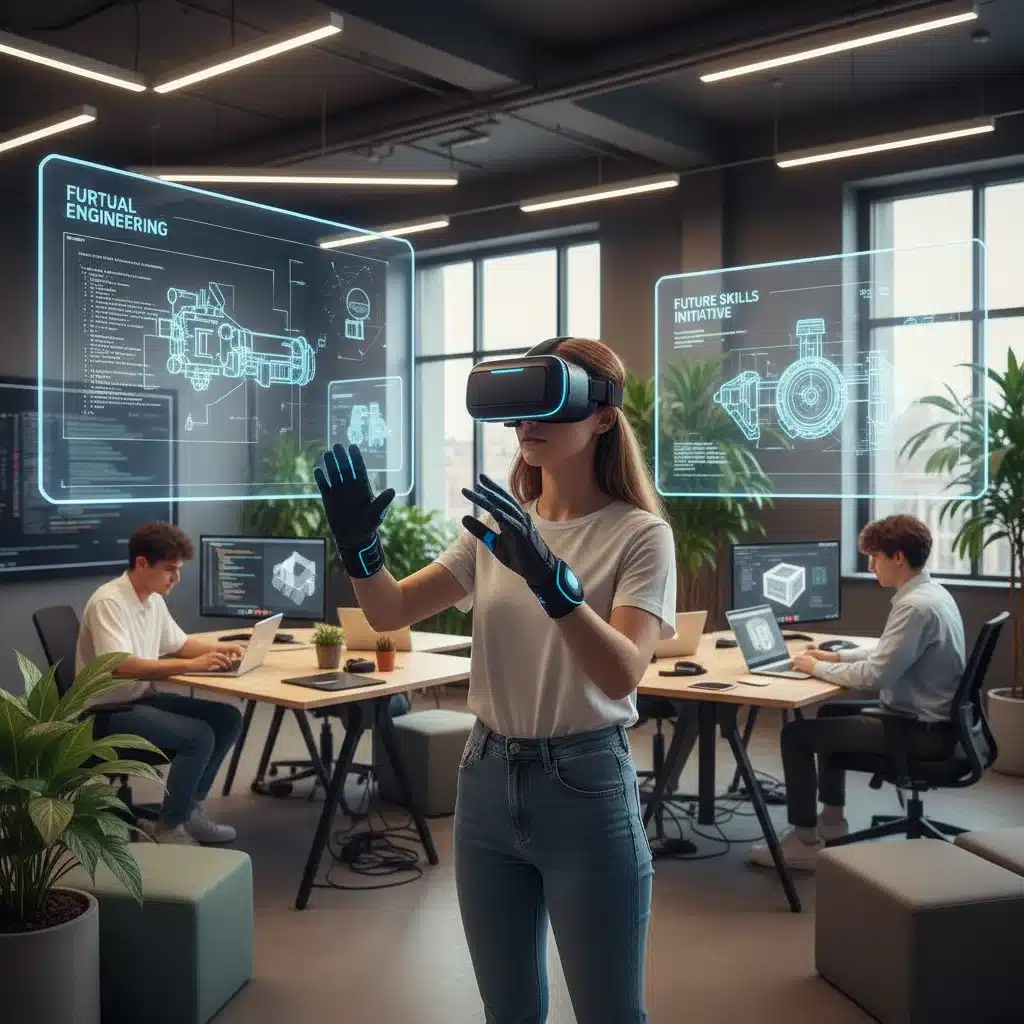 Student engaged in virtual reality training for future job skills