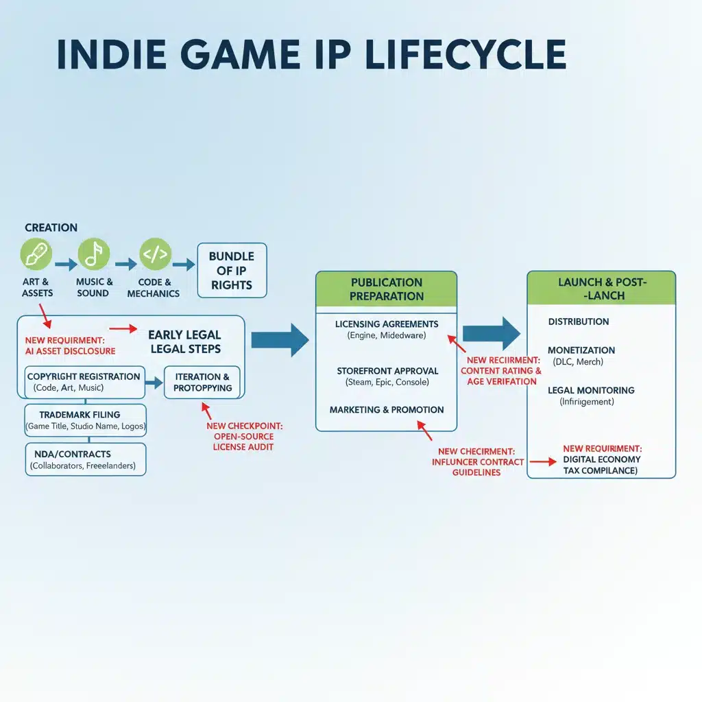Intellectual property rights flow chart for indie game development