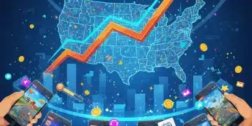 Dynamic illustration of diverse mobile gaming scenes and interfaces, symbolizing the rapid growth of the US mobile gaming market.