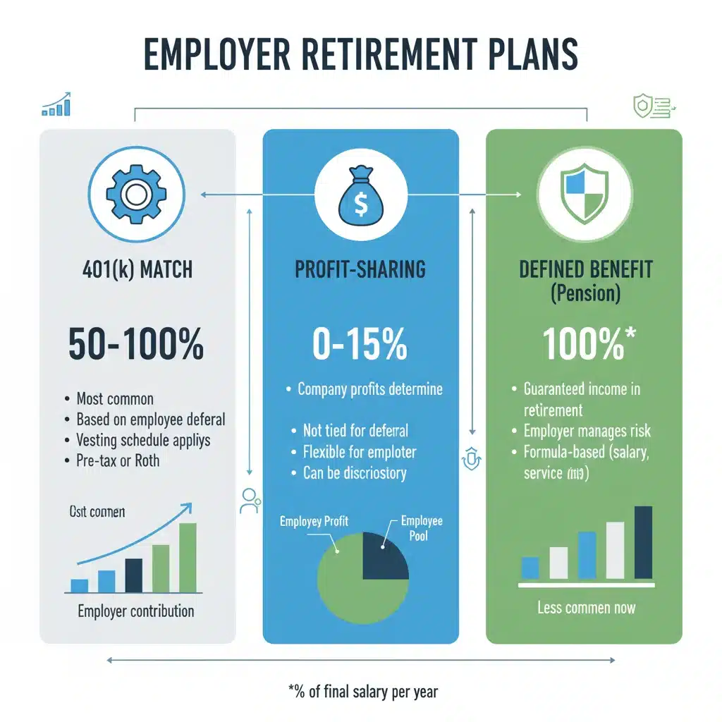 Infographic detailing various employer retirement contribution plans
