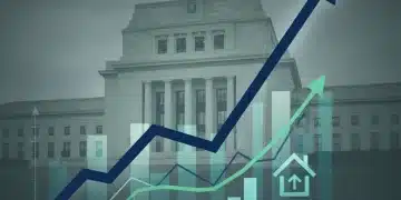 Graph showing rising mortgage rates with Federal Reserve building background, symbolizing policy impact on housing.