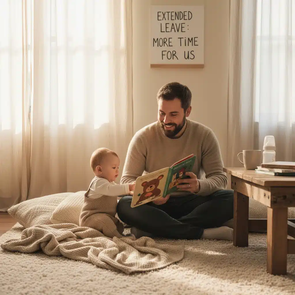 Parent bonding with baby at home, illustrating the positive impact of paid parental leave