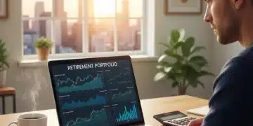 Person planning retirement finances on laptop in modern office